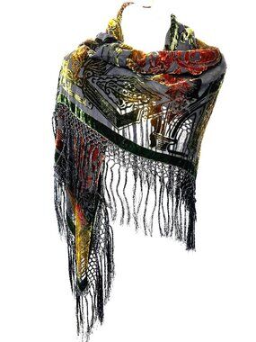 Something Special 100% Silk Burnout Velvet Piano Gypsy Scarf EUC